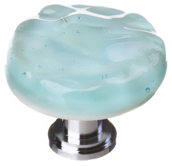 Glacier light aqua round knob with polished chrome base