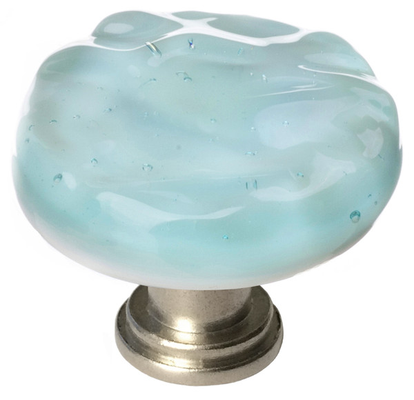 Glacier light aqua round knob with satin nickel base