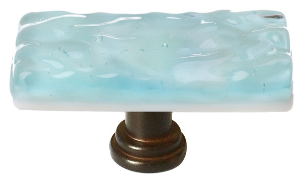 Skinny Glacier light aqua long knob with oil rubbed bronze base