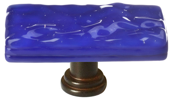 Skinny Glacier cobalt long knob with oil rubbed bronze base