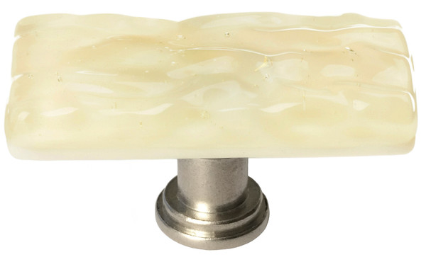 Skinny Glacier pale yellow long knob with satin nickel base