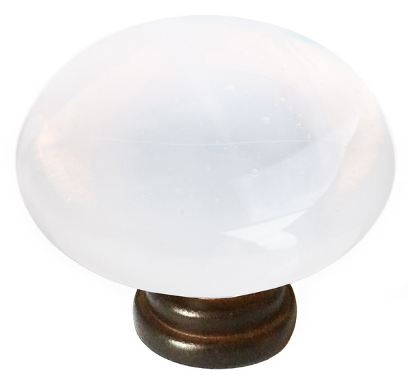 Cirrus white round knob with oil rubbed bronze base
