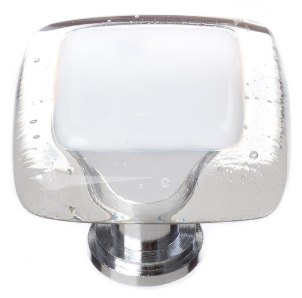 Reflective white knob with polished chrome base