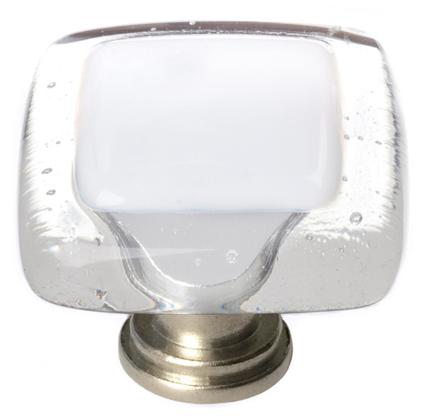 Reflective white knob with satin nickel base