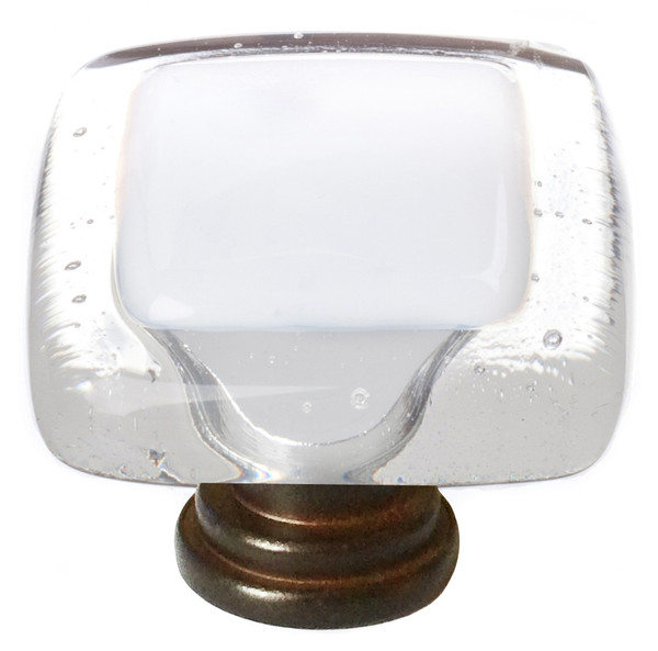 Reflective white knob with oil rubbed bronze base