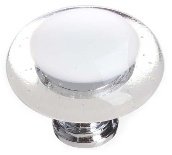 Reflective white round knob with polished chrome base