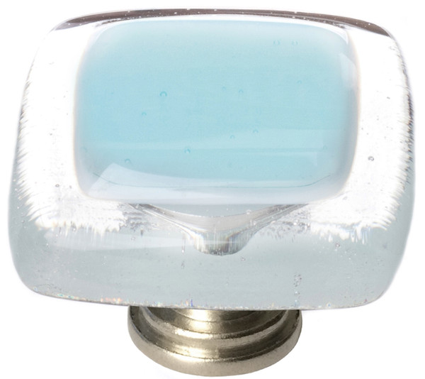 Reflective light aqua knob with satin nickel base