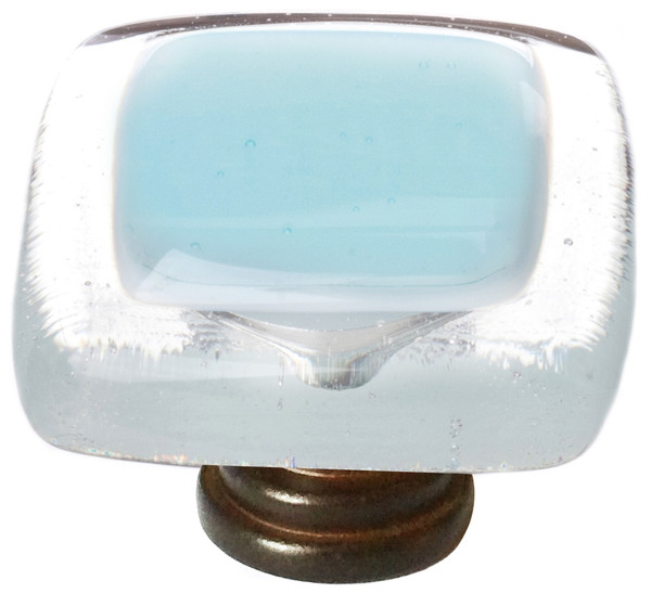 Reflective light aqua knob with oil rubbed bronze base
