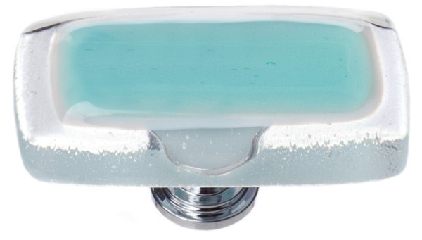 Reflective aqua long knob with polished chrome base