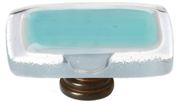 Reflective aqua long knob with oil rubbed bronze base