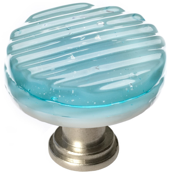 Reed light aqua round knob with satin nickel base