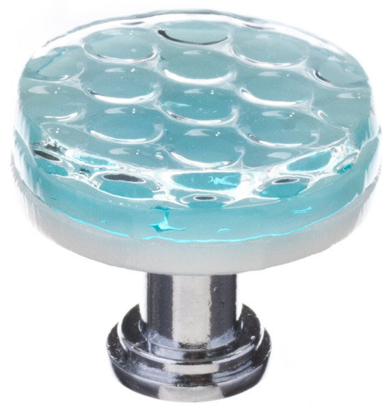 Honeycomb light aqua round knob with polished chrome base