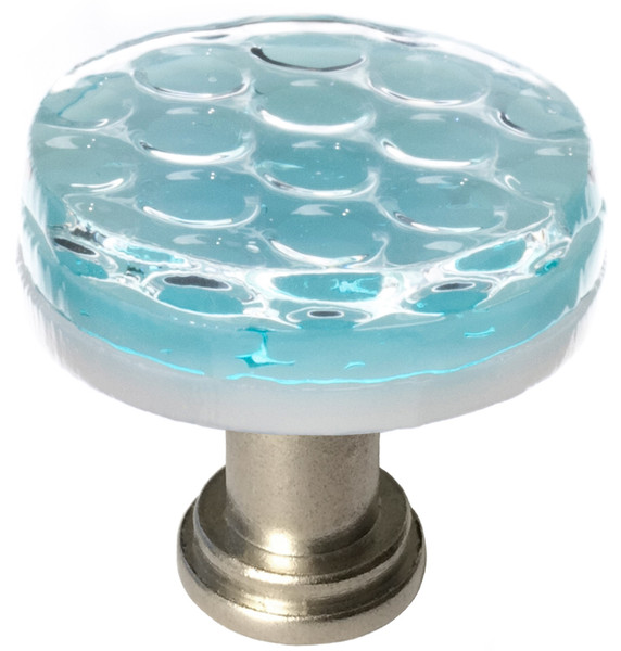 Honeycomb light aqua round knob with satin nickel base