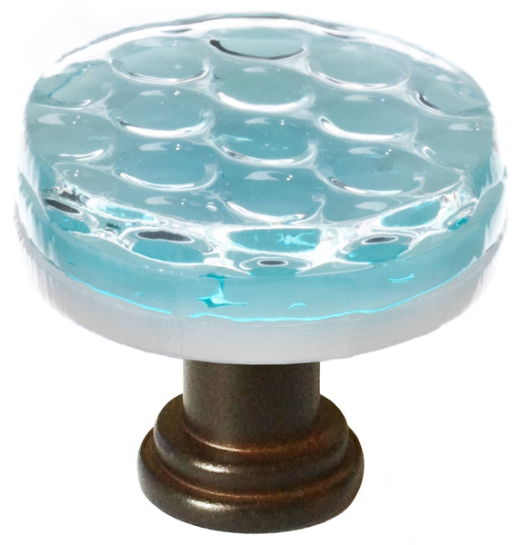Honeycomb light aqua round knob with oil rubbed bronze base