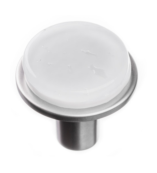 Geometric round white on round satin nickel knob