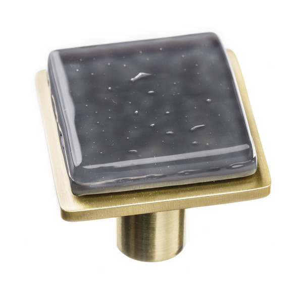 Geometric square slate gray on square satin brass knob