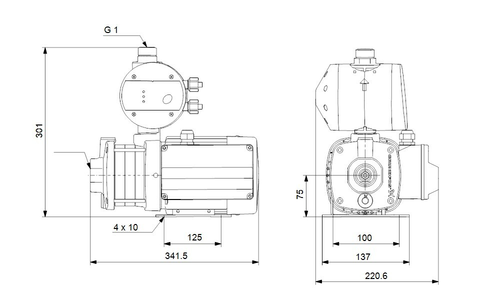 Grundfos CMB 3-46 dimensions