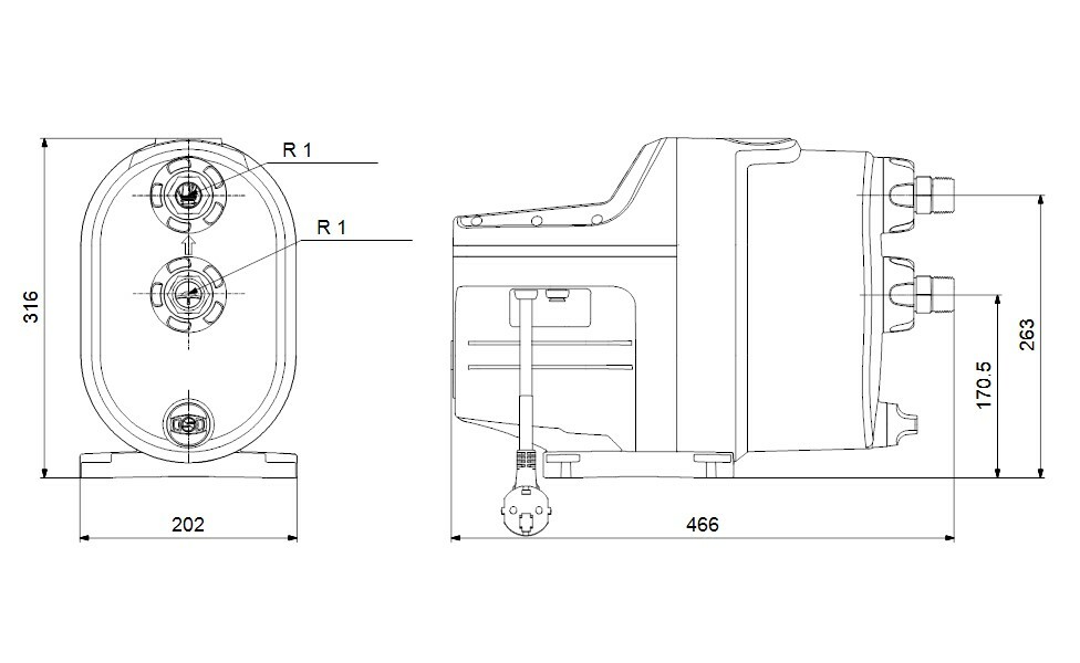 Grundfos Scala1 3-45 dimensional drawing