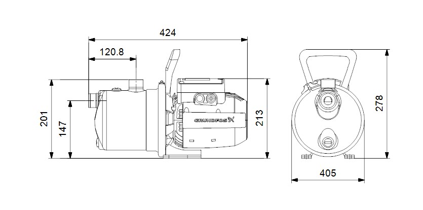 Grundfos JP 5-48 dimensions