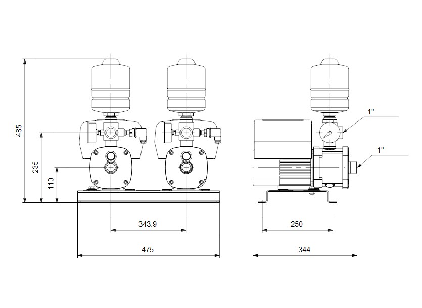 Grundfos Twin CMBE 3-62 dimensions