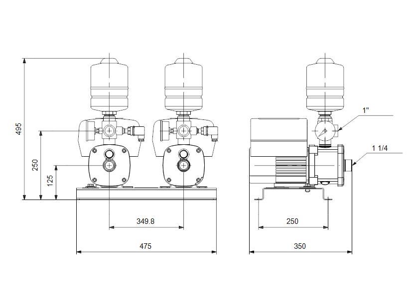 Grundfos Twin CMBE 5-62 dimensions