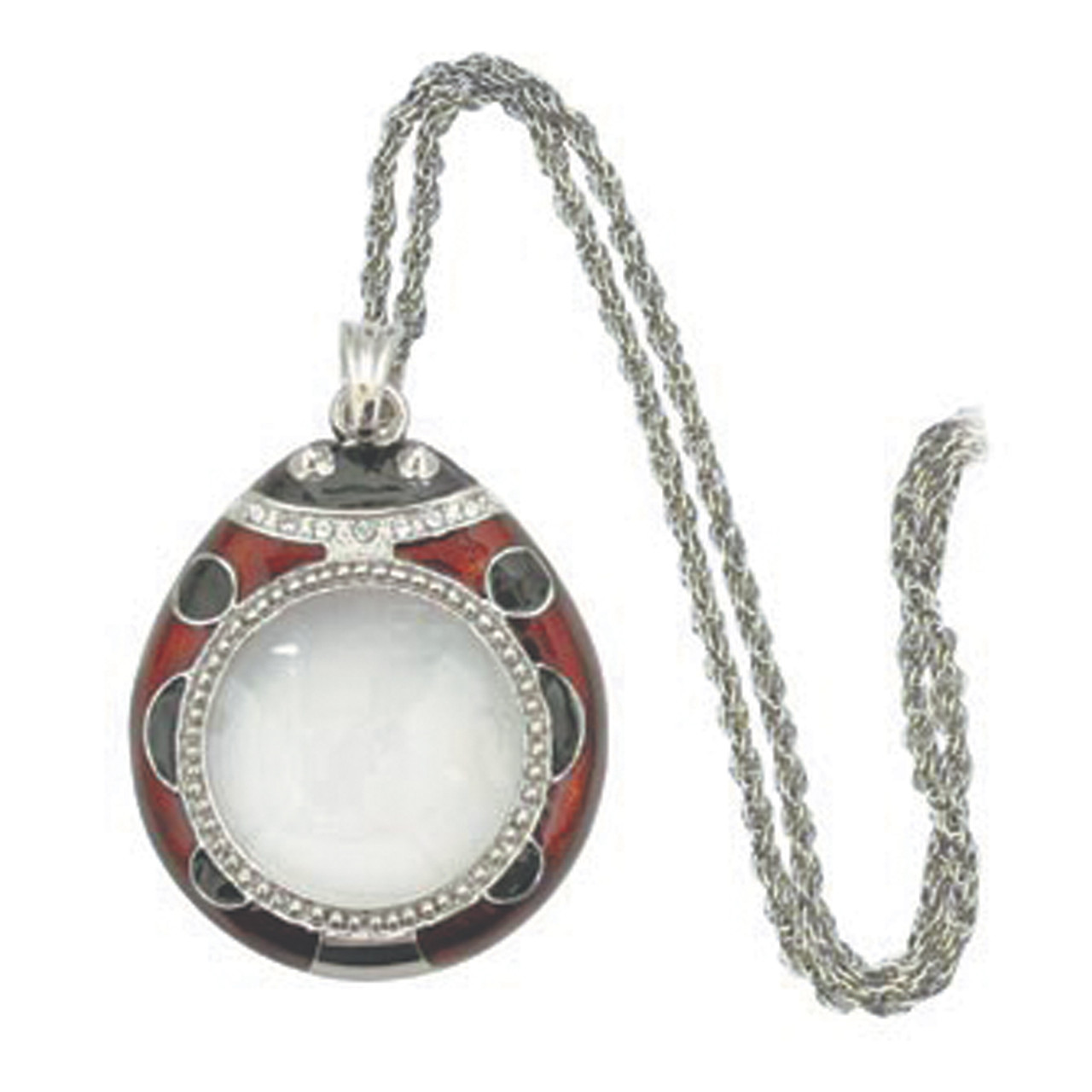 3X Ladybug Pendant Magnifier - Red - 28" Silvertone Chain