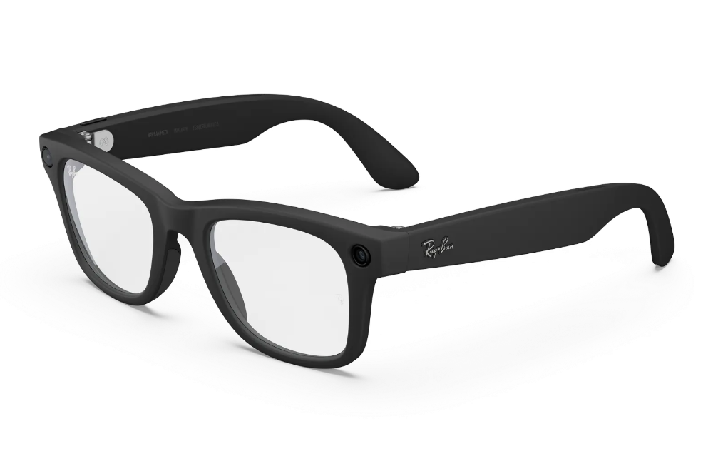 Image: Ray Ban meta glasses with wayfarer frame, angled left