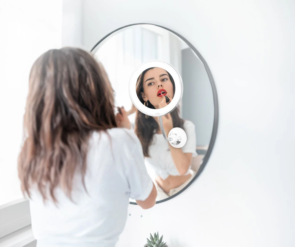Image: 5X magnifying mirror in use