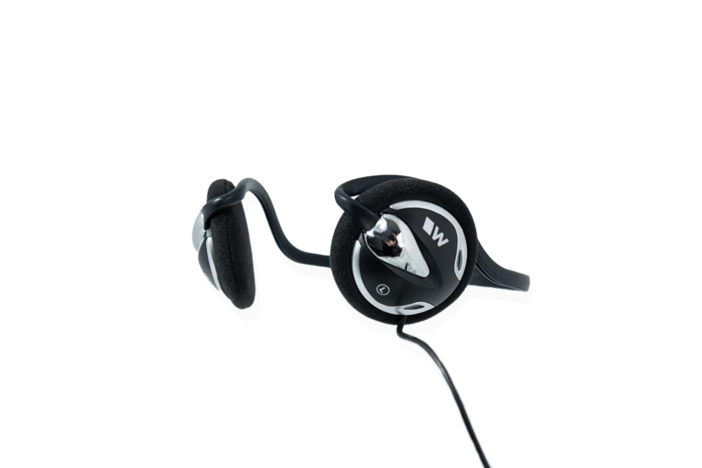 Image of Williams Sound behind the head earphones, stereo
