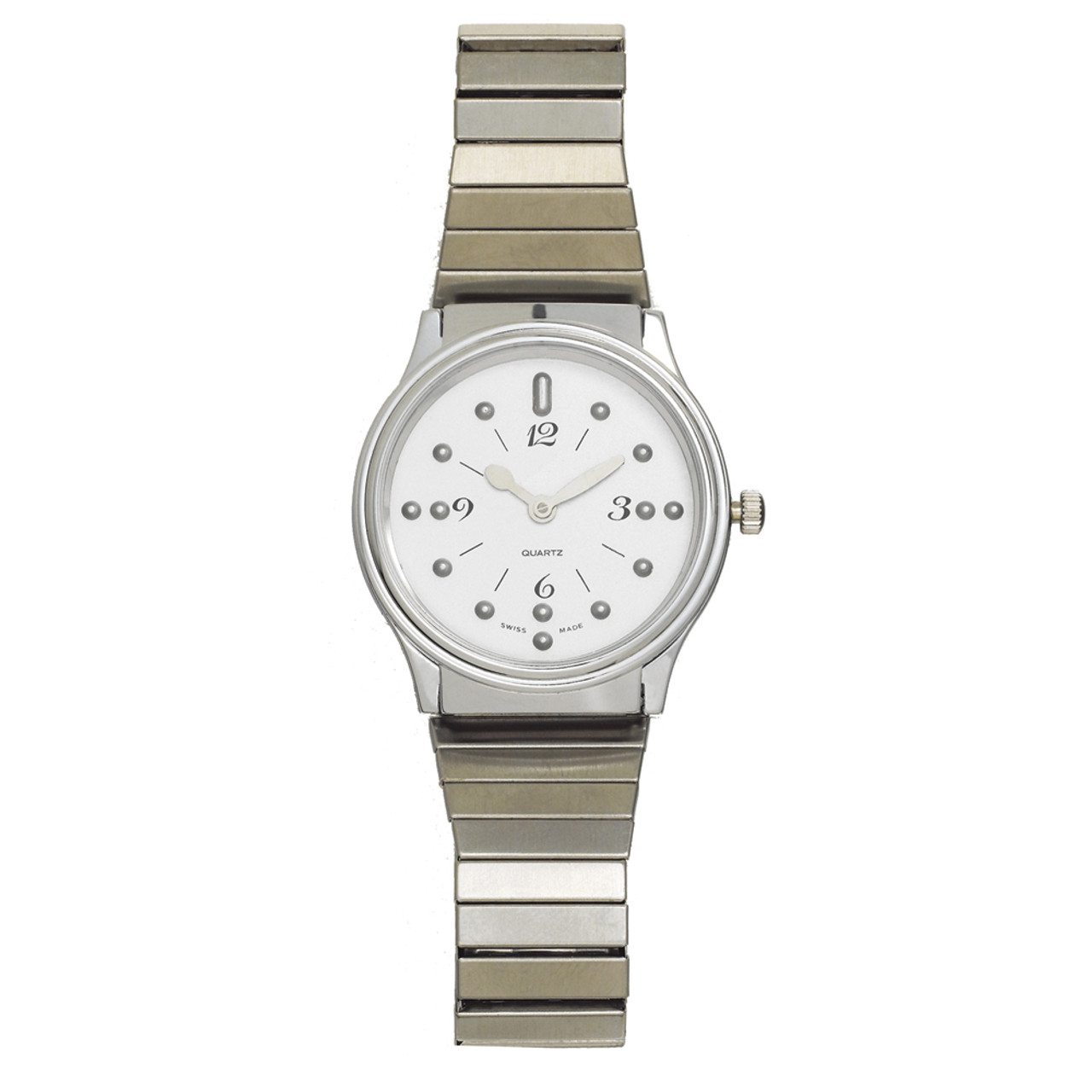 Unisex Braille Watch-Chrome-Steel Mesh Band-White Dial