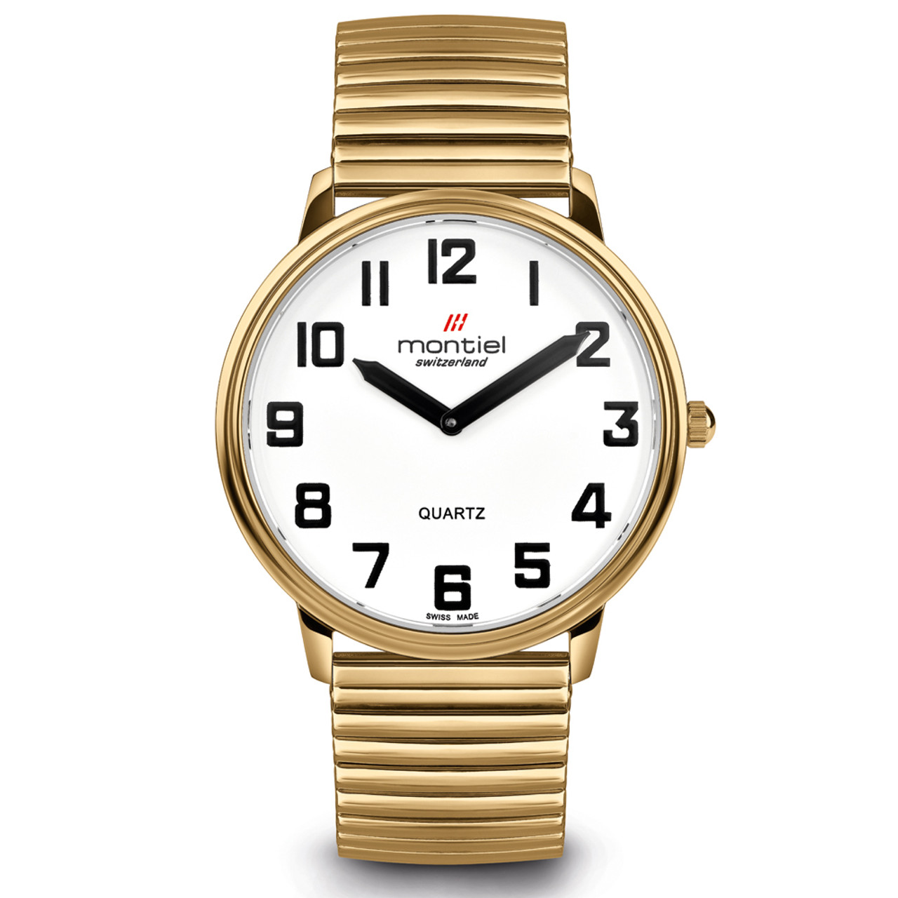 Low Vision Gold Tone Watch With White Face and Leather Band