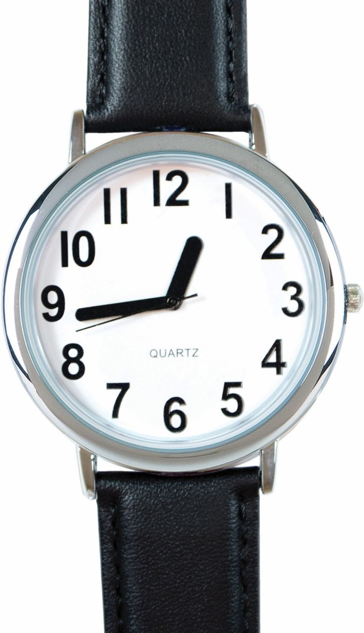 Unisex Low Vision Silver Tone Watch with Leather Band | LS&S