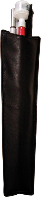 image: black mobility cane holster with belt clip