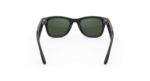 image: Ray-Ban Meta glasses with green transition lenses, dark, back view