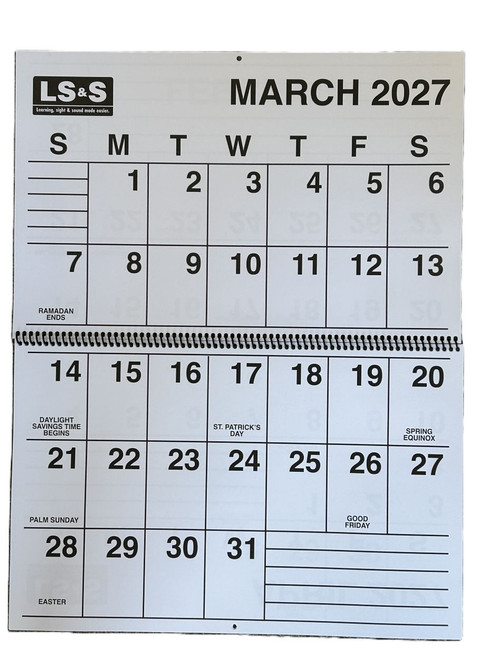 Image: 2027 extra large print calendar, 1 month 2 pages