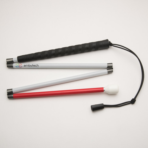 MonMed Red and White Folding Mobility Cane with Marshmallow Tip