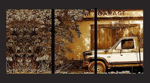 B and M Garage Sepia Triptych B and M Garage Sepia Triptych