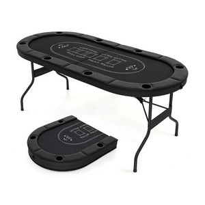 72 Inch Foldable Poker Table for 8 Players Portable Oval Card Board Game Table-Black - Color: Black D681-NP11878DK