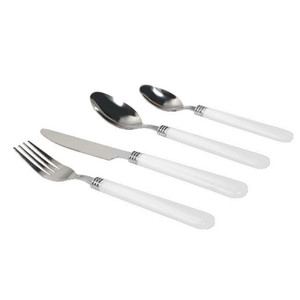 Gibson Sensations II 16 Piece Stainless Steel Flatware Set with White Handles and Chrome Caddy D970-53382.16 Gibson Sensations II 16 Piece Stainless Steel Flatware Set with White Handles and Chrome Caddy D970-53382.16