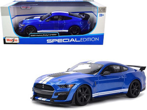 2020 Ford Mustang Shelby GT500 Blue Metallic with White Stripes "Special Edition" 1/18 Diecast Mode F977-31388bl 2020 Ford Mustang Shelby GT500 Blue Metallic with White Stripes "Special Edition" 1/18 Diecast Mode F977-31388bl