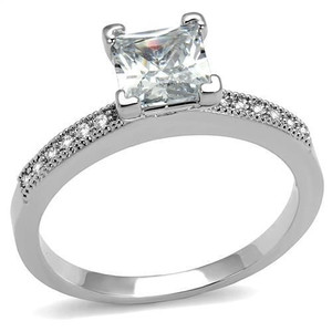 3W1209 - Rhodium Brass Ring with AAA Grade CZ  in Clear A874-3W1209