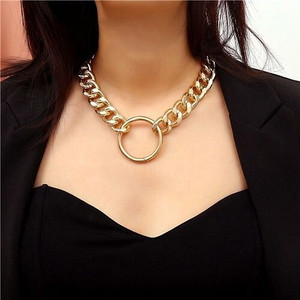 Hoop Pendant Chunky Chain Design Punk Fashion Costume Necklace - Golden A392-fane5782