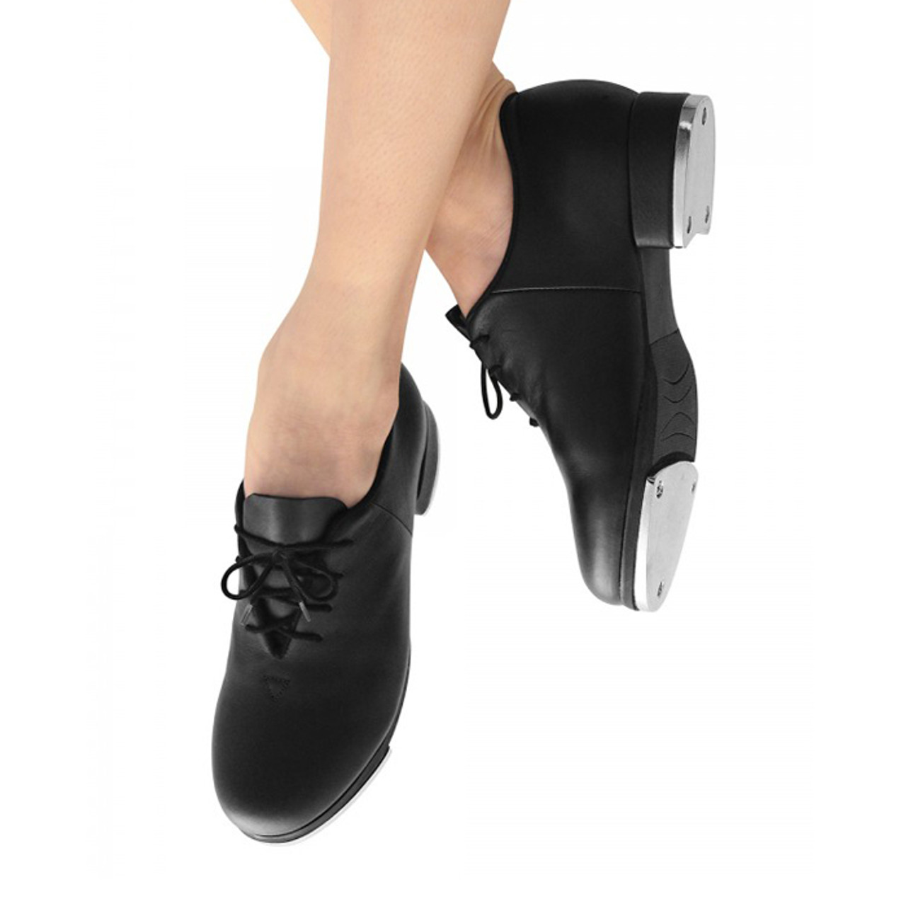 black leather tap shoes