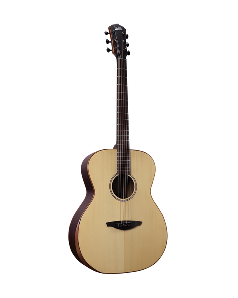 VEELAH V4 SERIES GUITAR - ELECTRO ACOUSTIC OM, SOLID TOP, ARM REST, NATURAL & PADDED GIG BAG