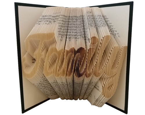 Folded book art displaying the word "Family" in script font