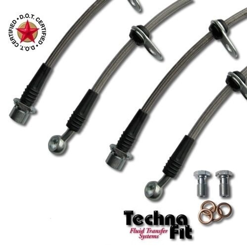 Techna-Fit Stainless Steel Braided Brake Lines FRONT and REAR For 1996 1997 Honda Civic Rear Drum Brakes