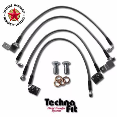 Techna-Fit Stainless Steel Braided Brake Lines FRONT and REAR For 1995-1996 Dodge Neon Rear Drum Brakes