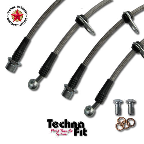 Techna-Fit Stainless Steel Braided Brake Lines FRONT and REAR For 91-94 Nissan Sentra Rear Drum Brakes