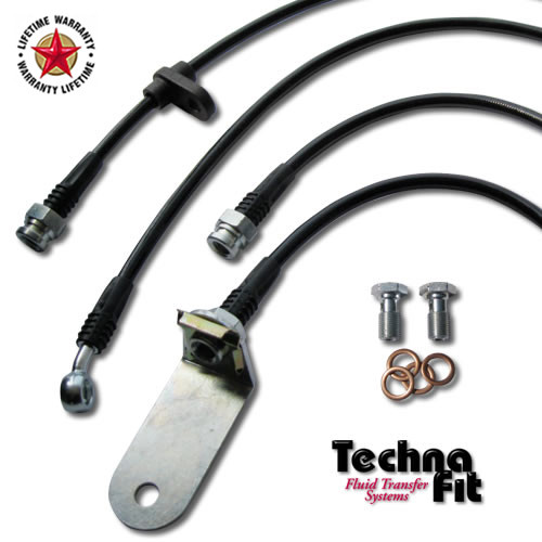 Techna-Fit Stainless Steel Braided Brake Lines FRONT and REAR For 2006-2007 Honda Civic Hybrid Rear Drum Brakes
