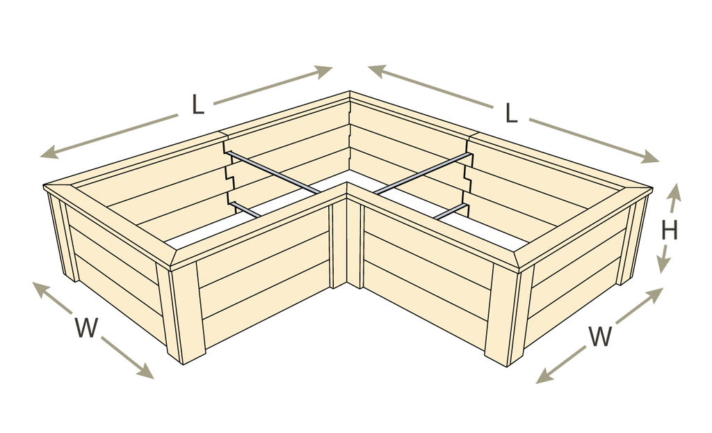L-Shaped Raised Garden Bed with Trim Pack